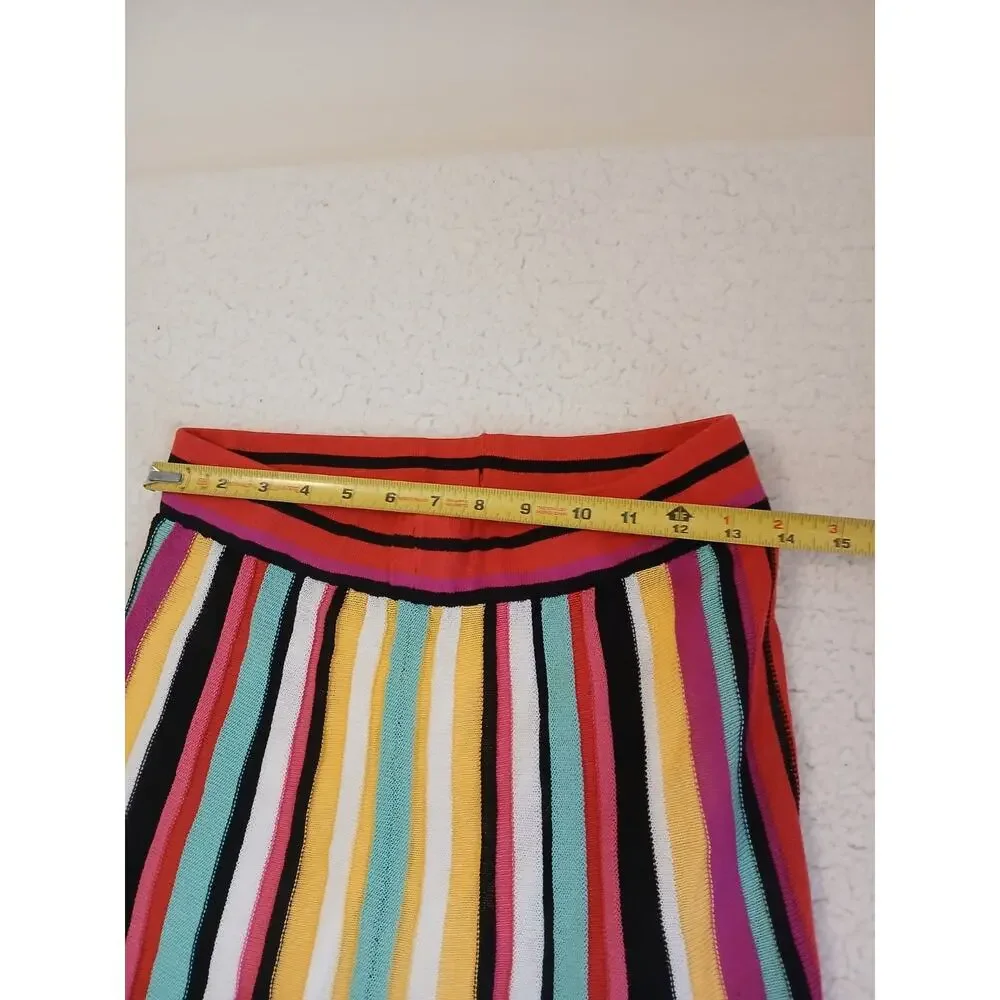 New‎ York & Co 7th Ave Skirt Sz XS Rainbow Stripe Knit Pleated Midi Artsy Boho